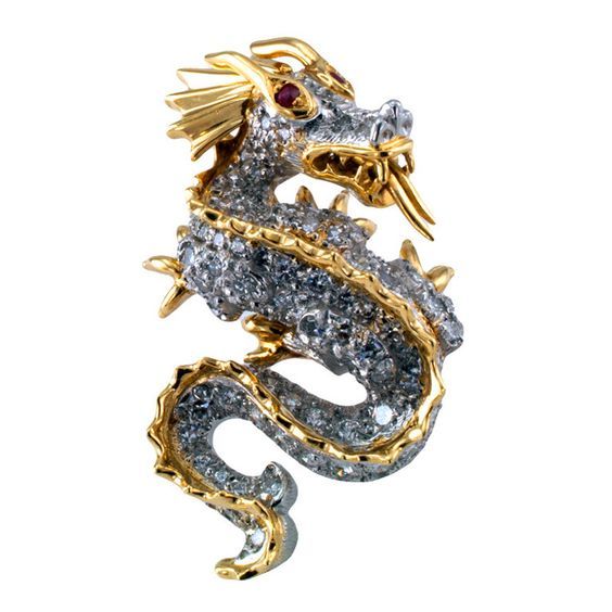 Tiffany Dragon jewelry Ruby eyes gold and platinum