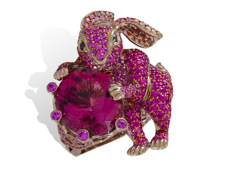 Animal jewelry Lydia Courteille ring Pink rabbit Bizzita