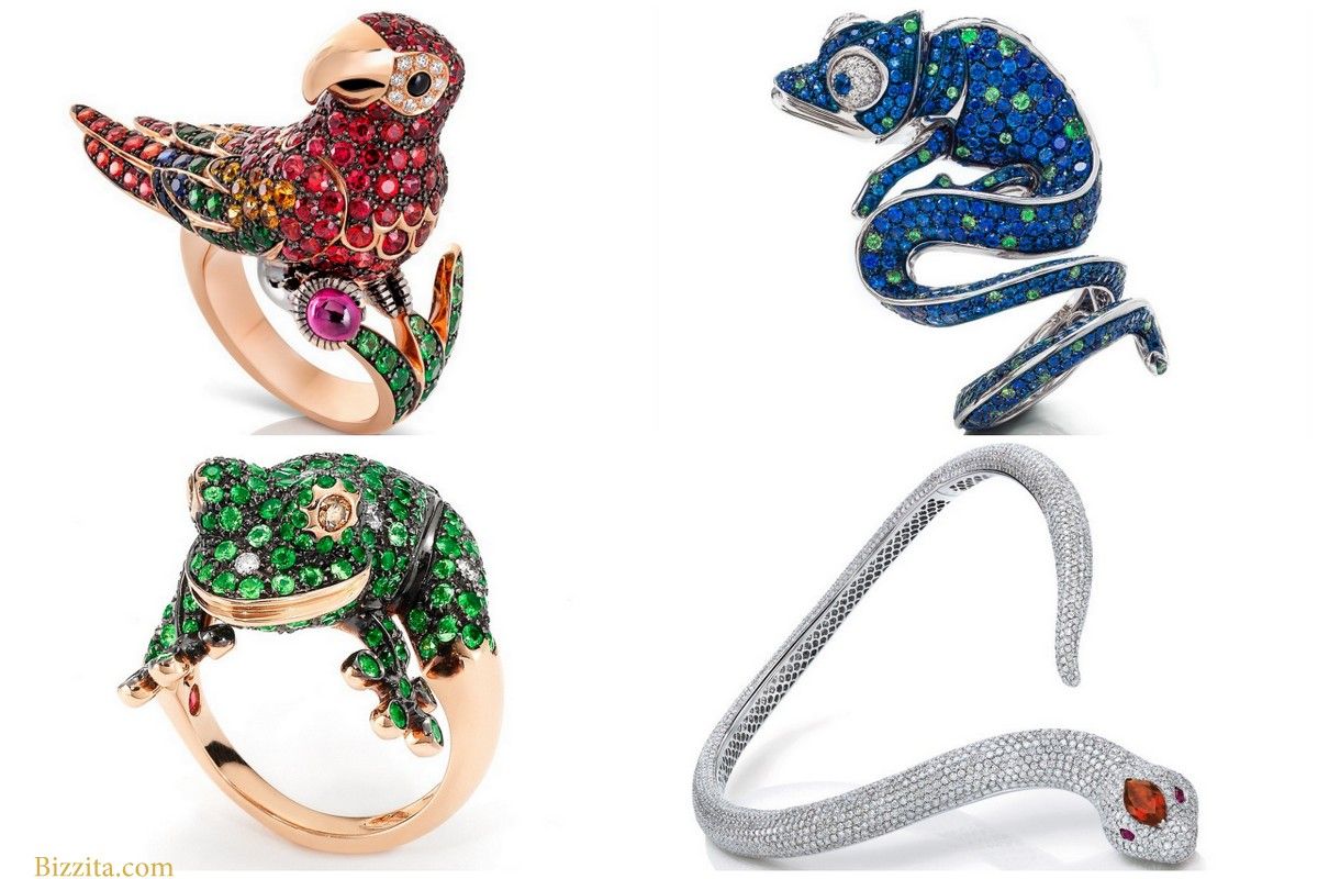 Roberto Coin animal jewelry Bizzita parrot snake frog Lizzard