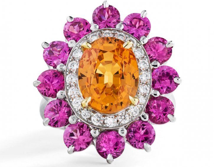Spessartite garnet ring pink spinel diamonds Oscar Heyman