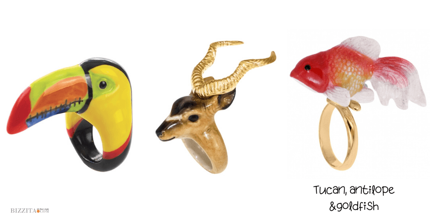 Animal Jewelry NACH Porcelain Ring TucanAntilope goldfish Bizzita Blog