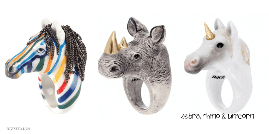 Animal Jewelry NACH Porcelain Ring Unicorn Rhino Zebra Bizzita Blog