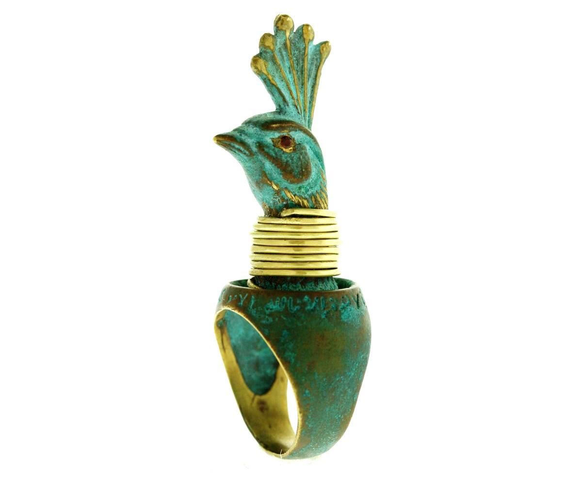 Animal Jewelry Vicente Gracia Ring Bird green gold bizzita