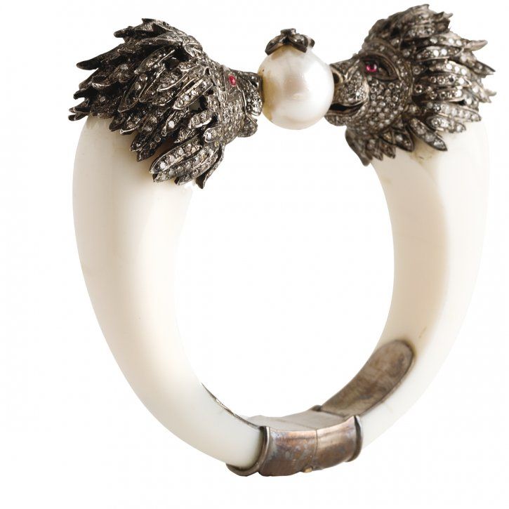 Animal jewelry Bochic White Bakelite bracelet diamond new york bizzita