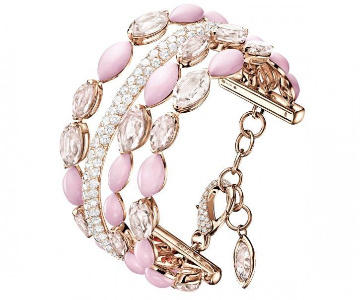 Bracelet in Pink gold marquise cut morganite cabochon cut opal white diamond by de Grisogno